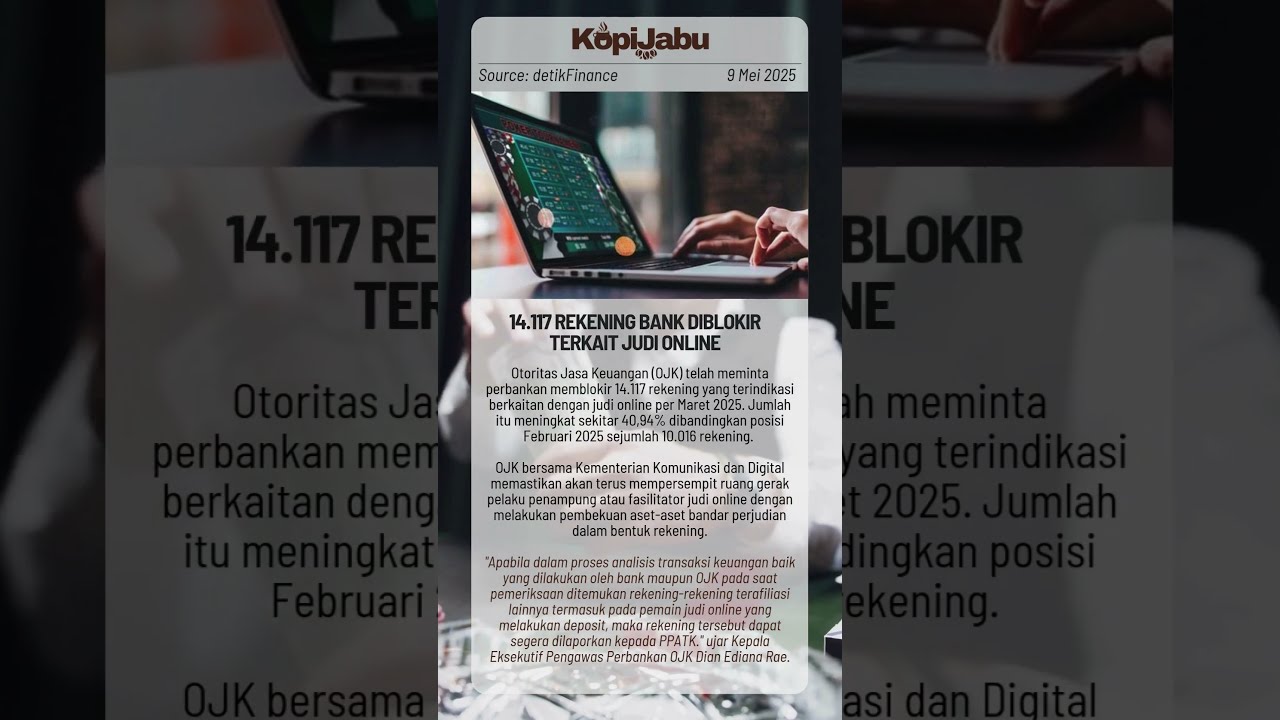 OJK Blokir 14.117 Rekening Terindikasi Judi Online